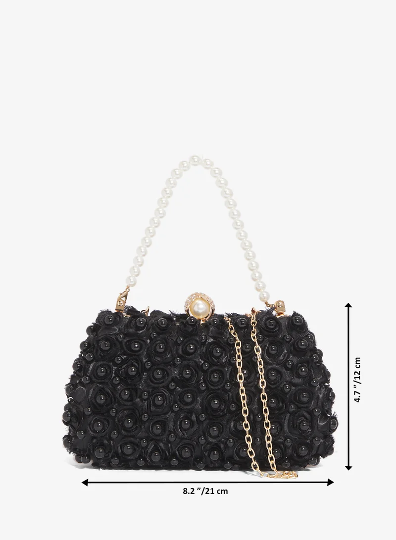 Ella Limited Edition Black Pearl Detailed Embellished Gold Accent Bag for Women | Best Price UAE